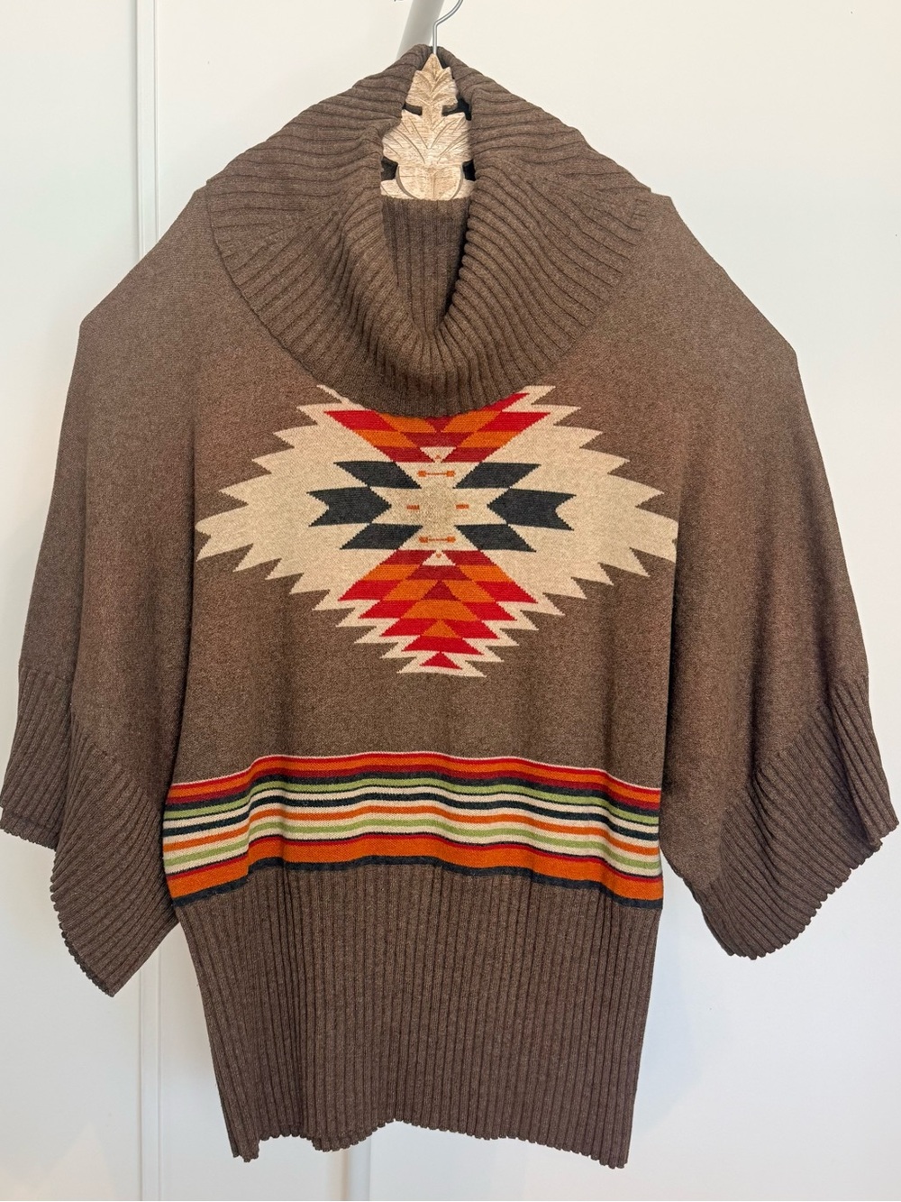 Tasha Polizzi Southwestern Intarsia Knit Poncho Sweater